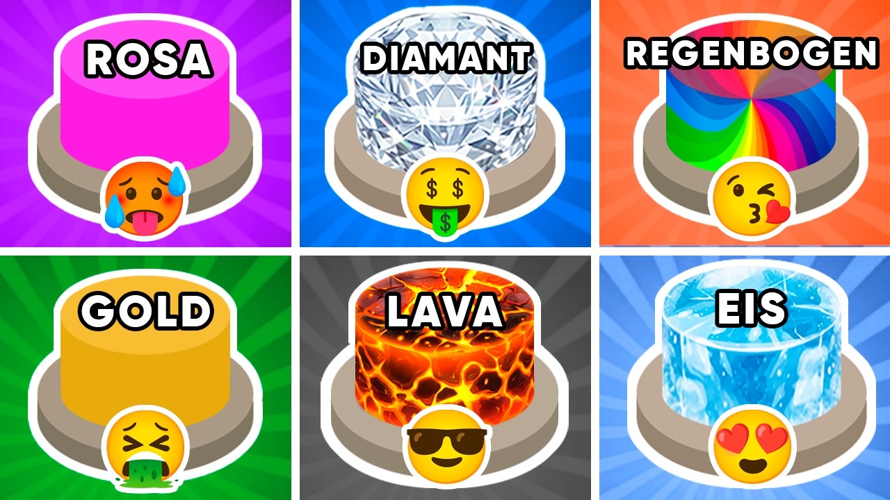 Wähle einen Button 🩷 Rosa, 💎 Diamant, 🌈 Regenbogen, 💛 Gold, 🌋 Lava oder 🧊 Eis