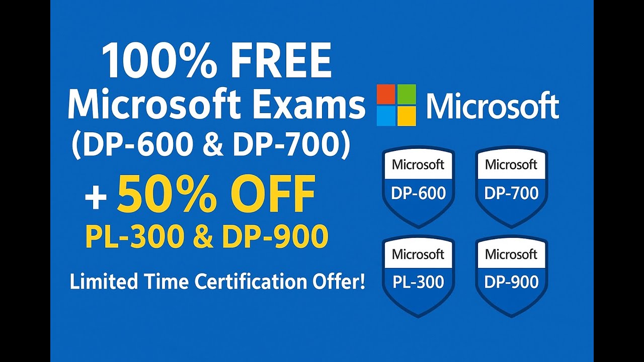 100% БЕСПЛАТНЫЕ экзамены Microsoft (DP-600 и DP-700) + СКИДКА 50% на PL-300 и DP-900 | Ограниченн...