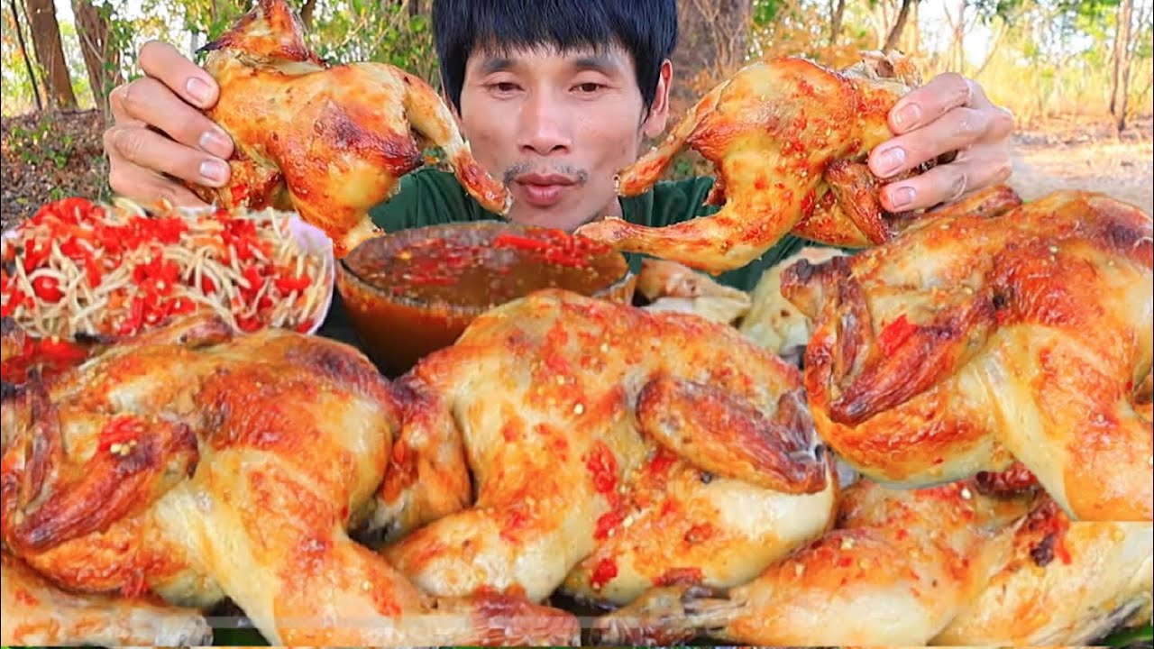 ไก่ย่างส้มตำปูปลาร้าแกล้มผักสดแซ่บคักอีหลีครับพี่น้องMUKBANG EATING SHOW#โก้อีสานพาแดก