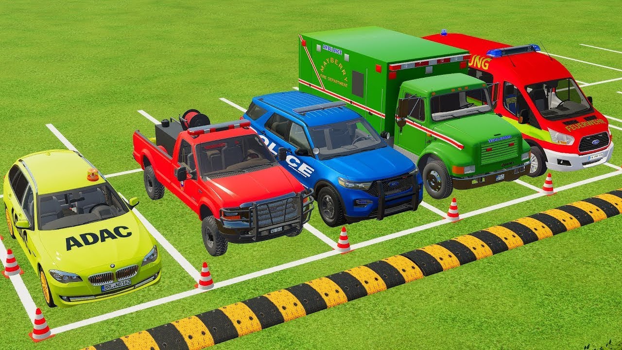 VOLKSWAGEN, FORD, DACIA POLICE CARS & MERCEDES FIRE TRUCK VEHICLES TRANSPORTING ! FS22 #6
