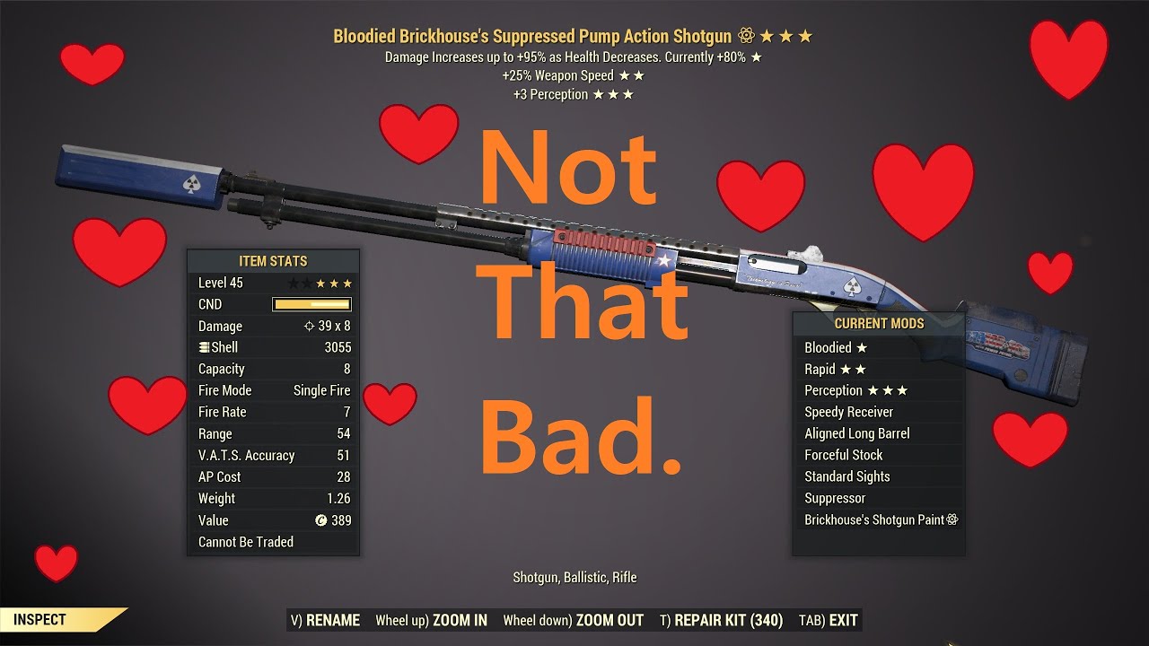 Fallout 76: Bloodied Faster Fire Rate Pump Action Shotgun.
