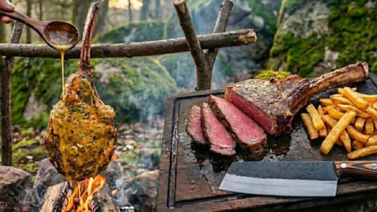 Juicy steak Cooked on Fire in Nature 🔥🍔 | Outdoor Cooking ASMR#cooking #asmrcooking #steak #asmr 