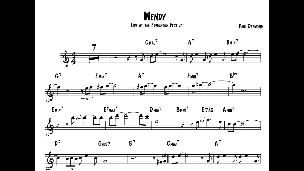 Paul Desmond Alto Saxophone Transcription on Wendy