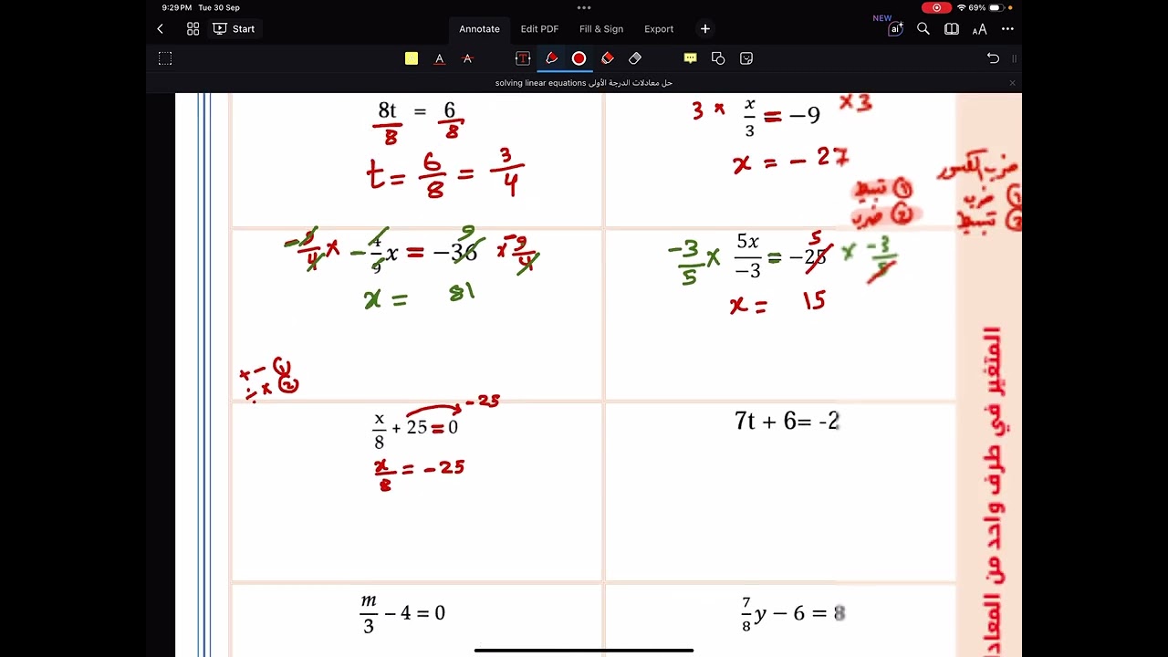 طرق حل معادلات الدرجة الأولى المرحلة الثانوية الجزء الأول/ تحصيلي / رياضياتSolving Linear Equation  