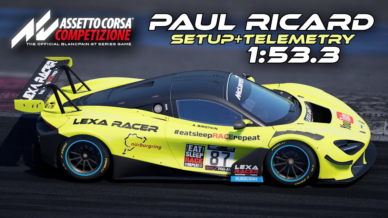 Руководство + Настройки + Телеметрия. Поль Рикар. McLaren 720S GT3. Assetto Corsa Competizione.