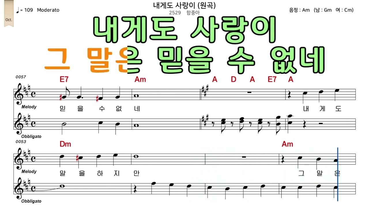 내게도사랑이 함중아 악보와노래
