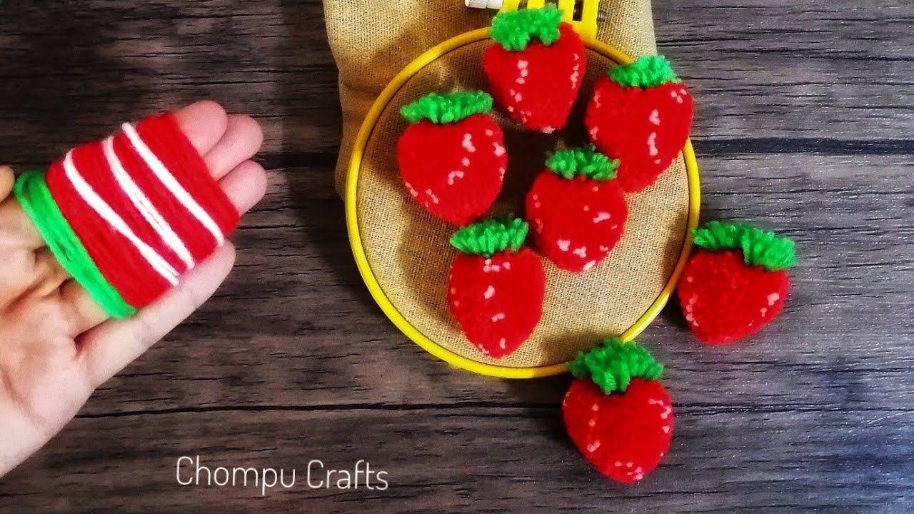 Super Easy Strawberry Making Idea with Wool | DIY Pom Pom Strawberry | Chompu​ Crafts​