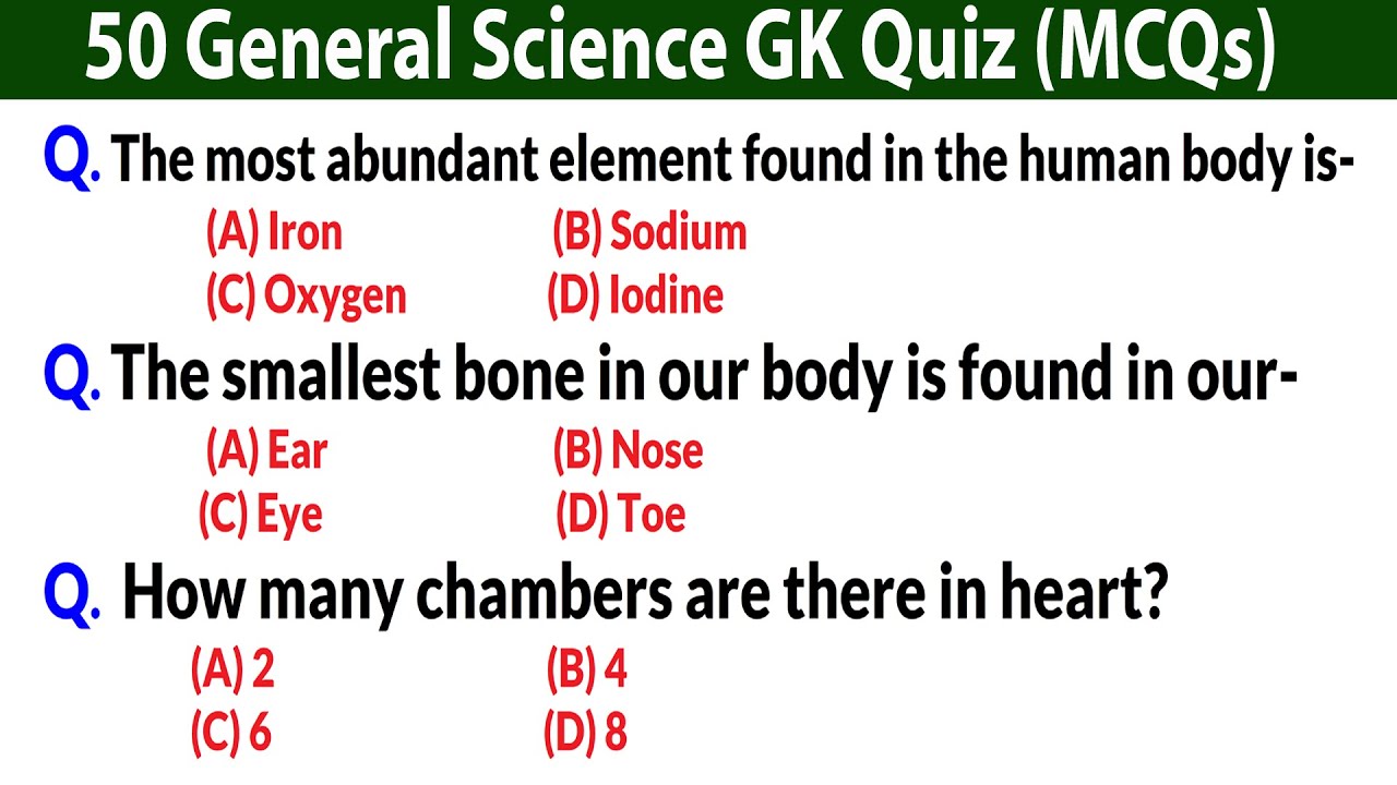 50 General Science GK in English || Science GK Questions (MCQs) || Science Trivia Quiz Question
