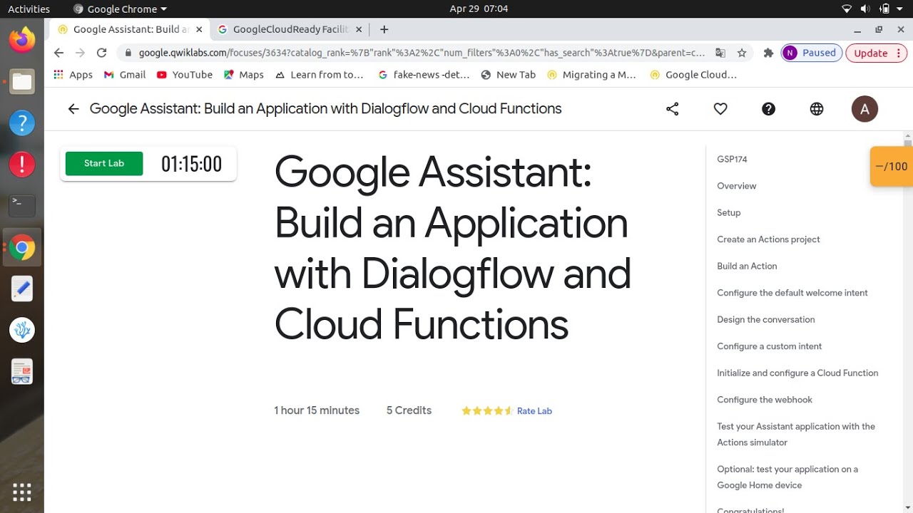 Google Assistant: Build an Application with Dialogflow and Cloud Functions | GSP174