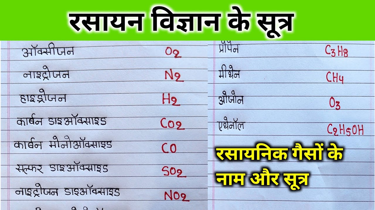 रसायनिक गैसों के नाम और सूत्र | chemical name and formula of gas | gaiso ke rashayanik naam sutra