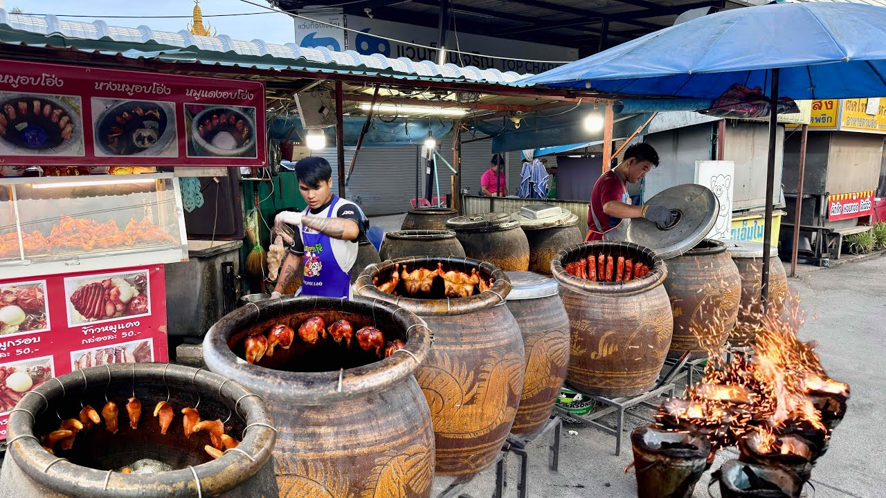 Sold Out in 3 Hours! 500 Kg of Chicken & Pork meat Roasted in 8 Giant Oven | Thai Street Food