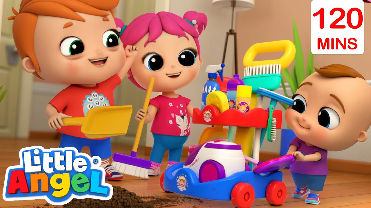 Let's Clean The House | Little Angel | Sing Along Songs for Kids | Moonbug Kids Karaoke Time