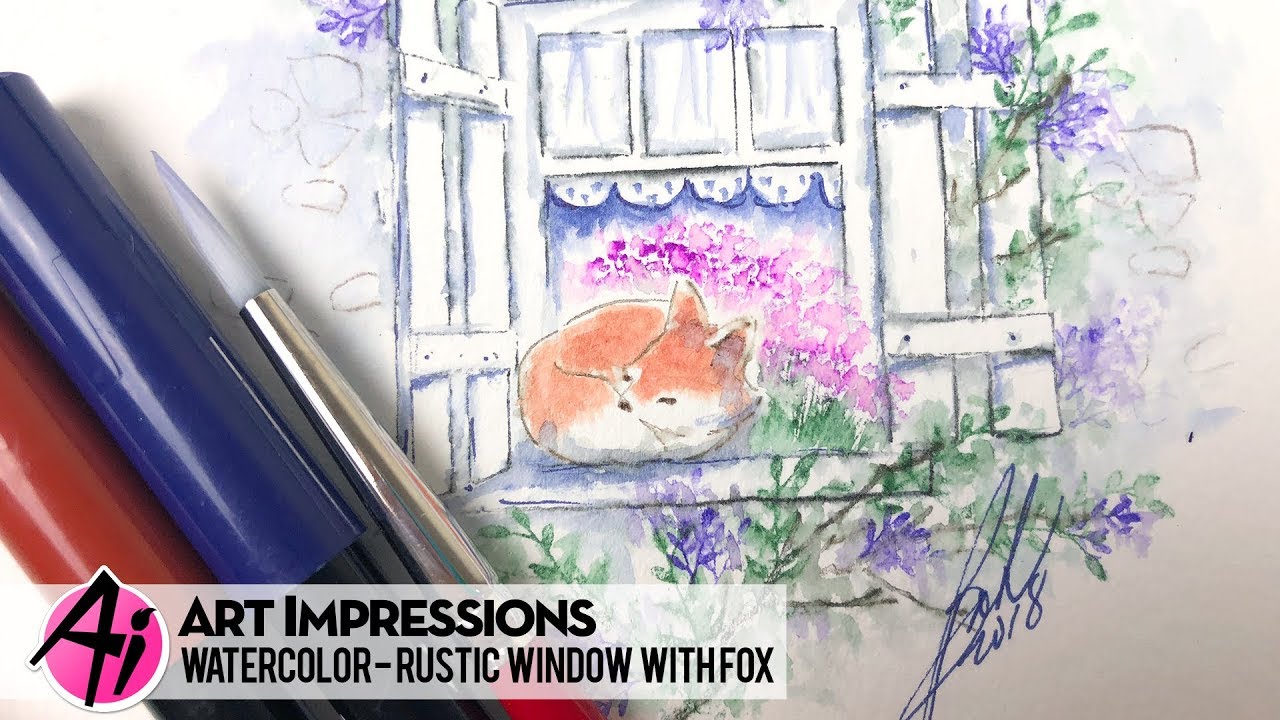 Ai Watercolor - Rustic Window with Fox