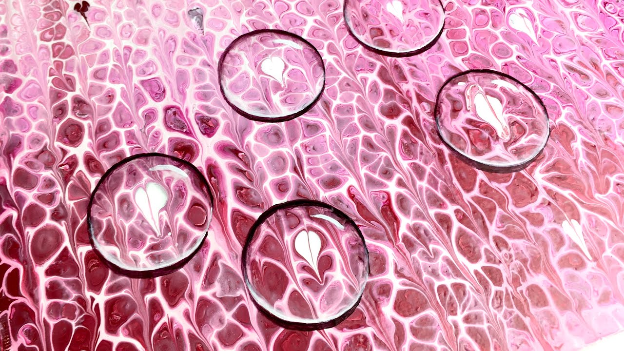 #048 Heart shape acrylic pour love - fluid art demo with bubbles