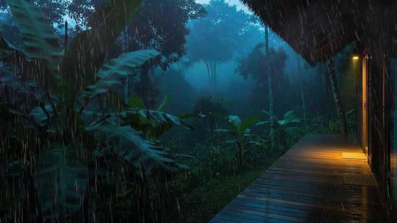 Drift to Sleep with Steady Rain and Rolling Rumble at Cabin Terrace 🌧️