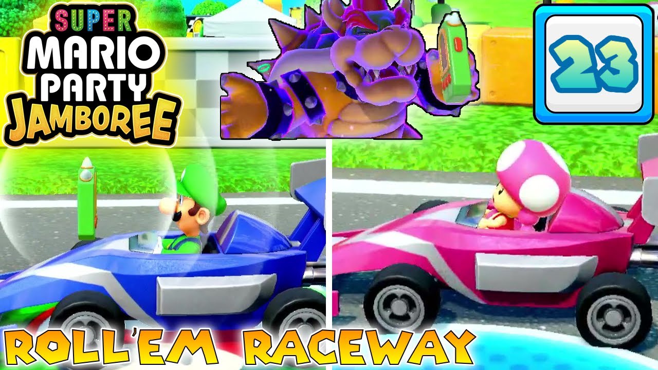 Super Mario Party Jamboree - (Game 23) Toadette VS Luigi VS Bowser VS Koopa Troopa - Roll'em Raceway