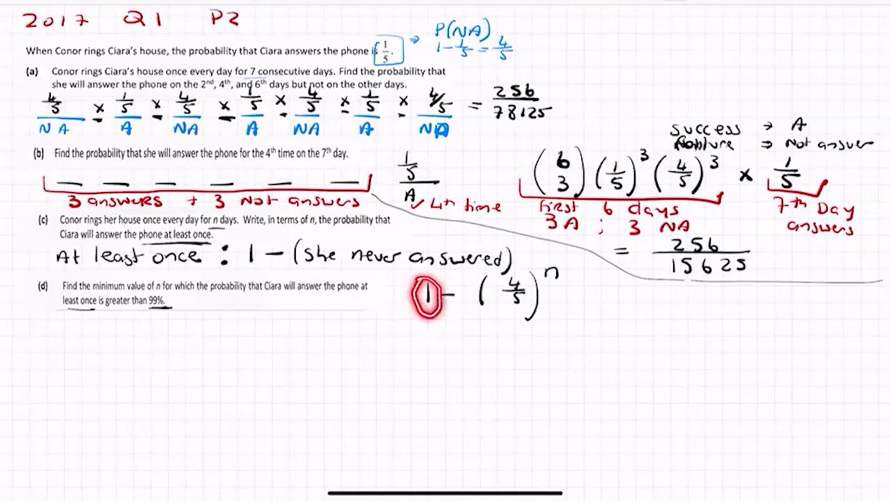 Probability Leaving Cert Higher Level 2017 Q1 Paper 2