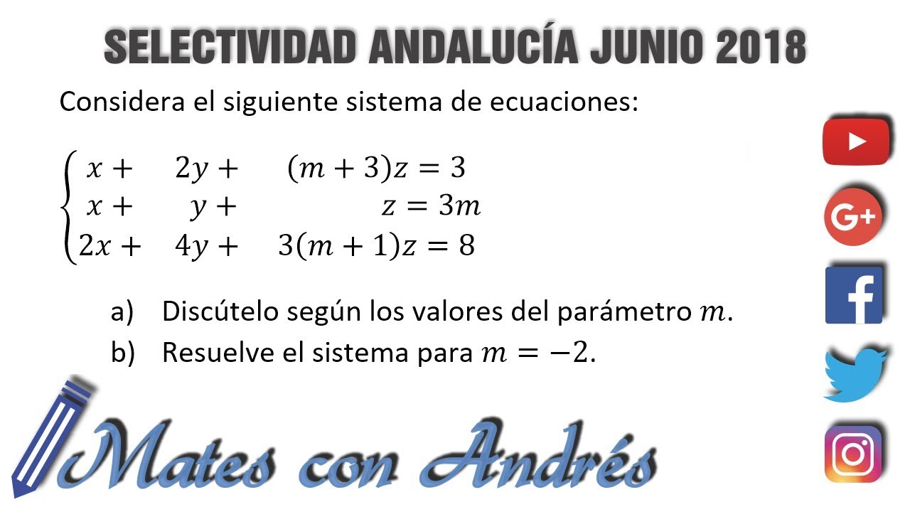 Selectividad Ebau Matemáticas II Andalucía 2018 (A3): sistema de ecuaciones con parámetro