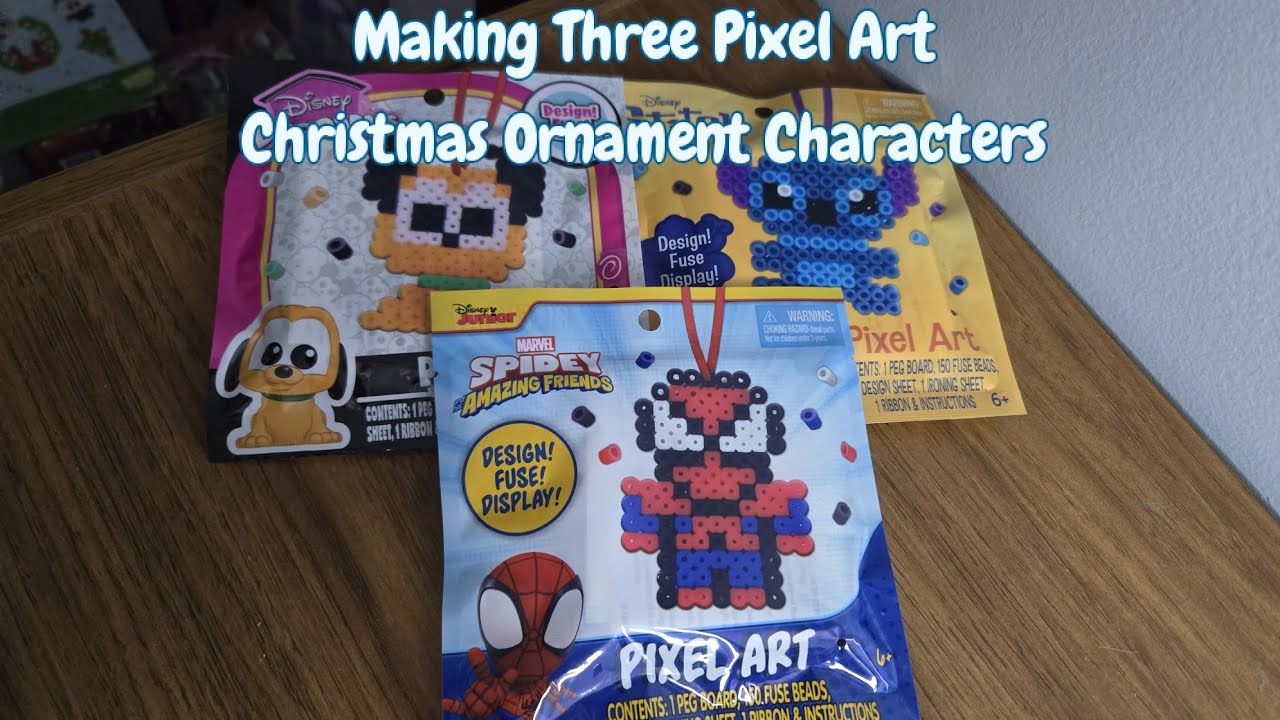 Making Three Pixel Art Christmas Ornament Characters - Pluto, Stitch, & Spider-Man