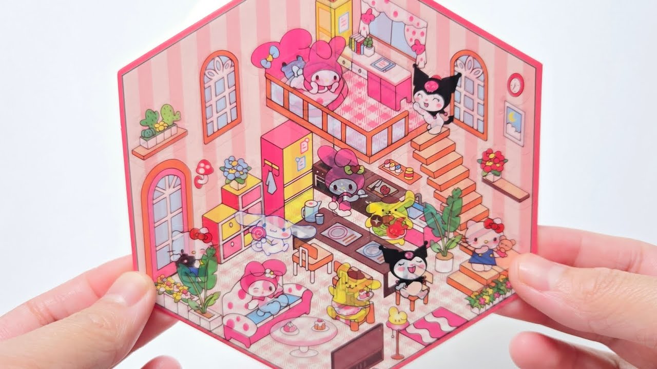 [ASMR]DIY Creating Sanrio Two Story House with Scene Stickers | 3D Decorative DIY stickers