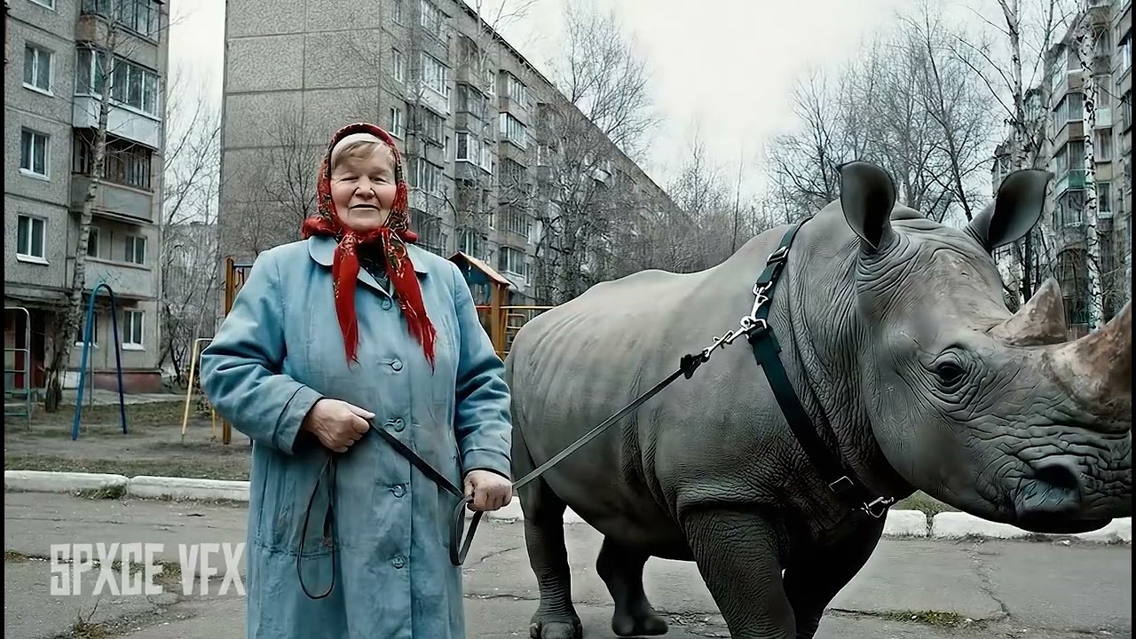 Носорог 15 лет ЖИВЕТ  с бабушкой! google VEO 3 #VEO3 #AI #SORA #flow