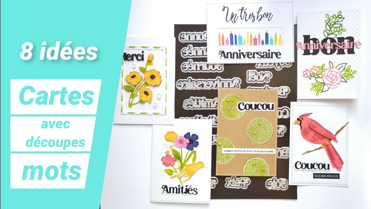 8 Idées cartes et astuces avec des dies découpe mots en français - Carterie et Scrapbooking