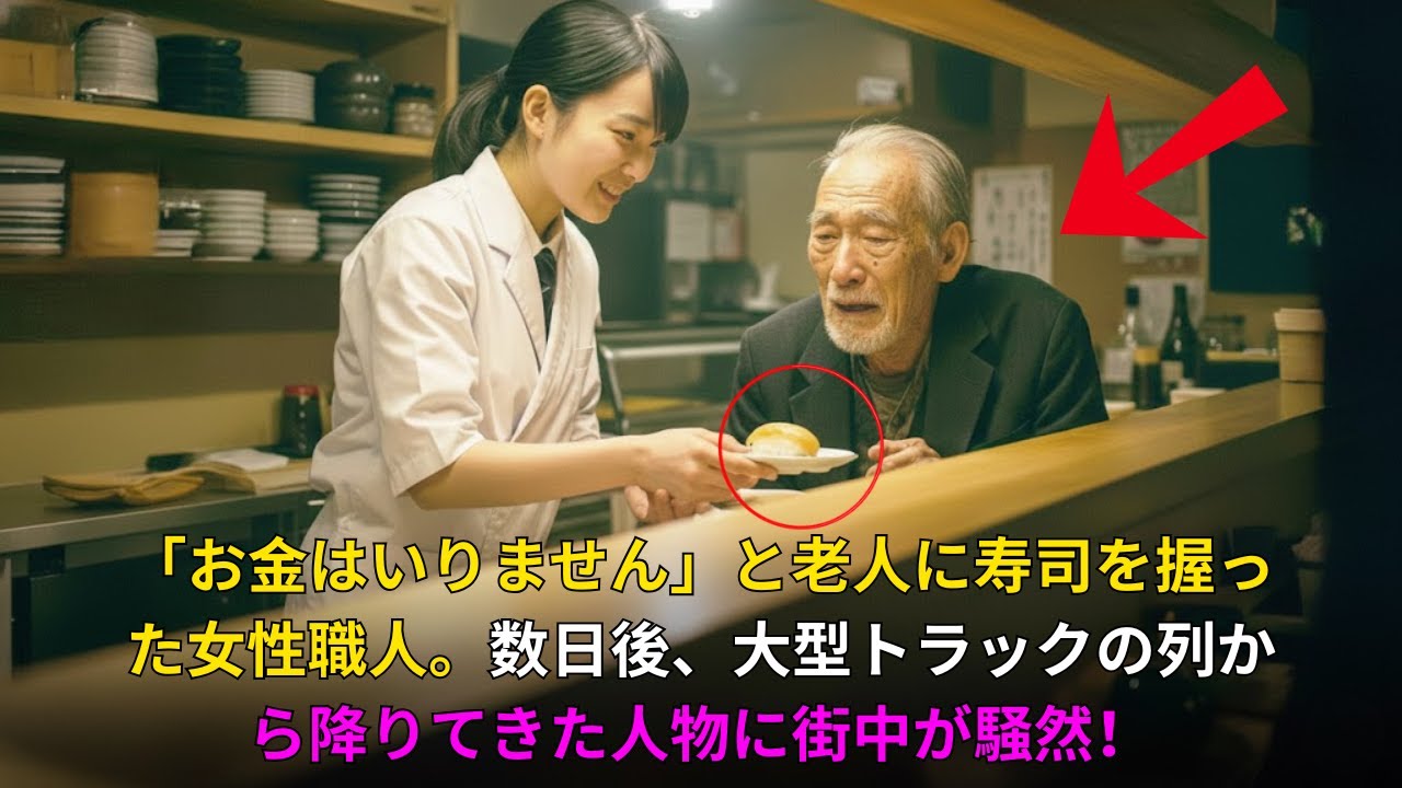 「低所得者は入店禁止」高級寿司屋でバカにされた老人。だが、一人の女性職人だけが寿司を振る舞った。数日後、店の前に大型トラックが続々と現れ...