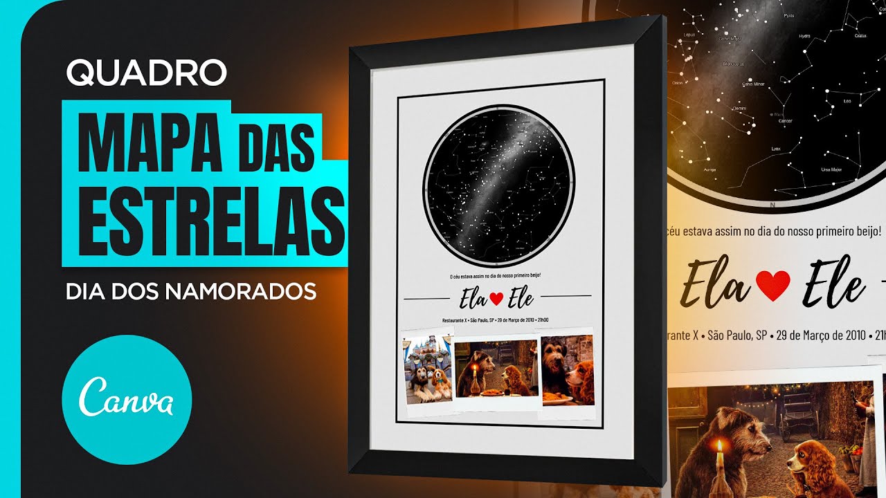 Como Fazer Quadro Decorativo Mapa das Estrelas no Canva para Dia dos Namorados e Renda Extra