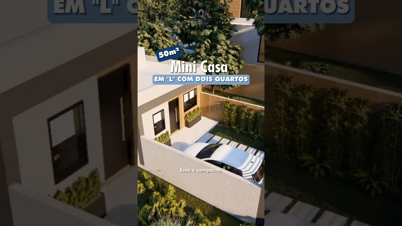 Mini casa em L 2 quartos com 50m2! Perfeita para uma fam&iacute;lia que quer p&aacute;tio #tinyhouse #arquitetura