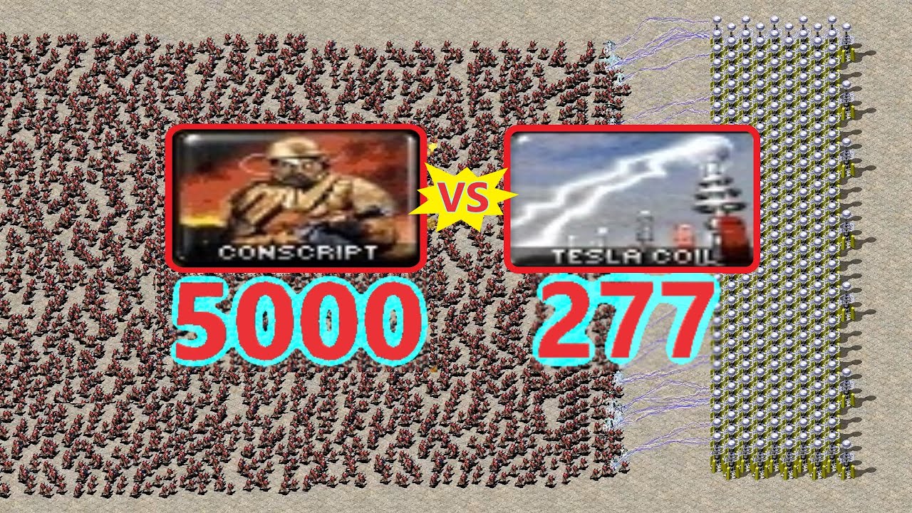 Conscripts vs TESLA COIL - Massive Battle - Red Alert 2