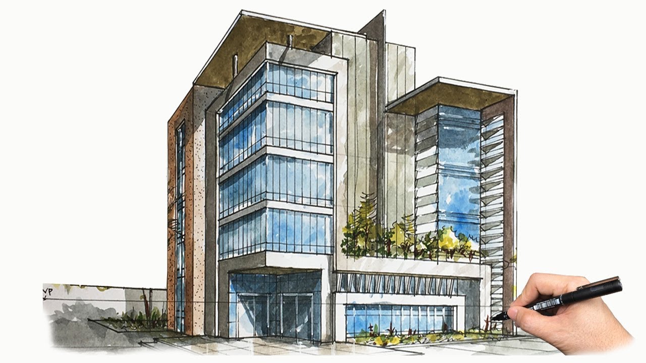 HOW TO DRAW 2 POINT PERSPECTIVE: A 5 STOREY COMMERCIAL BUILDING