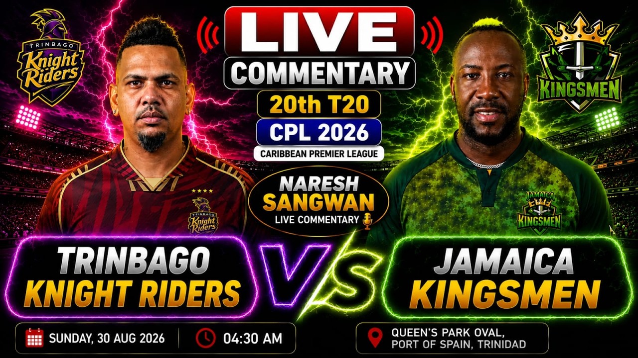 TKR vs JKM | Trinbago Knight Riders vs Jamaica Kingsmen | CPL 2026 | 20th T20 | Hindi Commentary