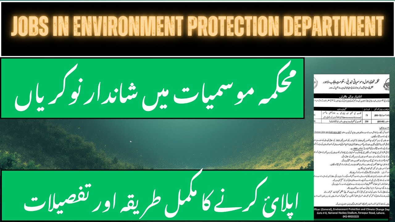 Environment Protection & Climate Change Department Punjab Jobs 2025 | Latest Govt Jobs in Punjab