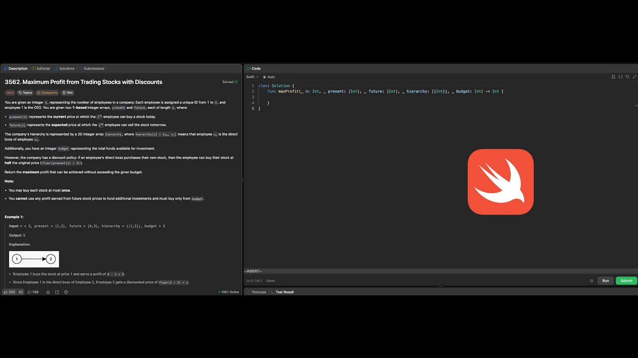 Maximum Profit from Trading Stocks with Discounts | Leetcode 3562 - Swift