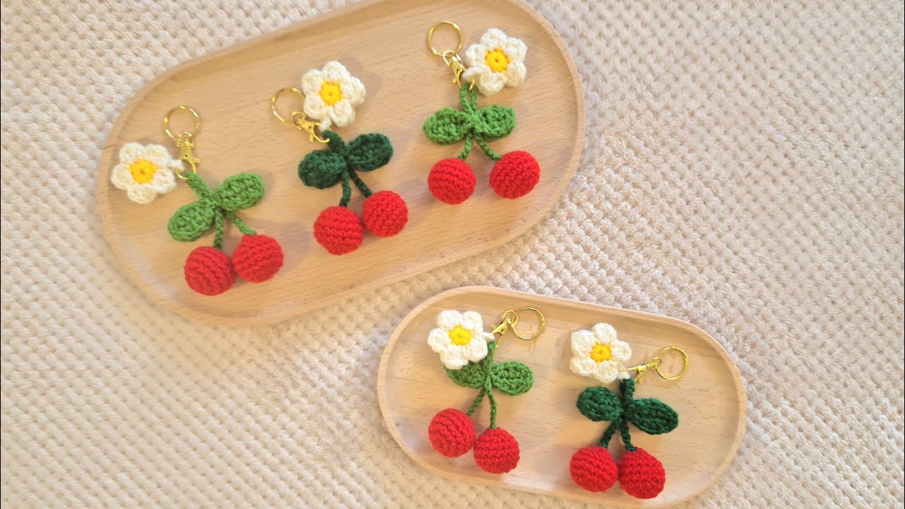 코바늘 체리 & 플라워 키링 🍒 / Crochet Cherry & Flower Key Ring 🍒