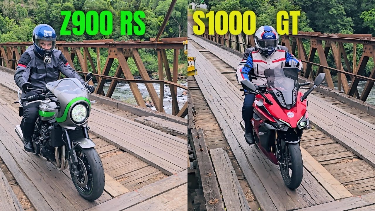 GSX-S1000 GT e Z900 RS Café desfilando na estrada FEAT 