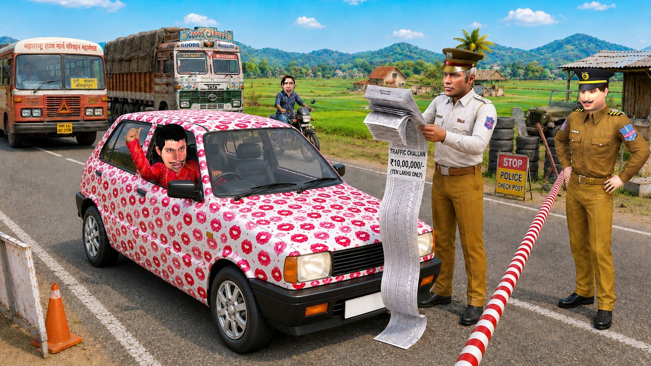 3400 Kiss Wali Car Traffic Police ने काटा Fine | Hindi Kahaniya Moral Stories Funny Comedy Video