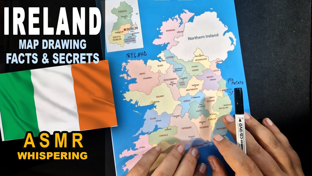 ASMR: Tracing IRELAND map outline with its counties | Facts and Secrets | ASMR relaxing whispers