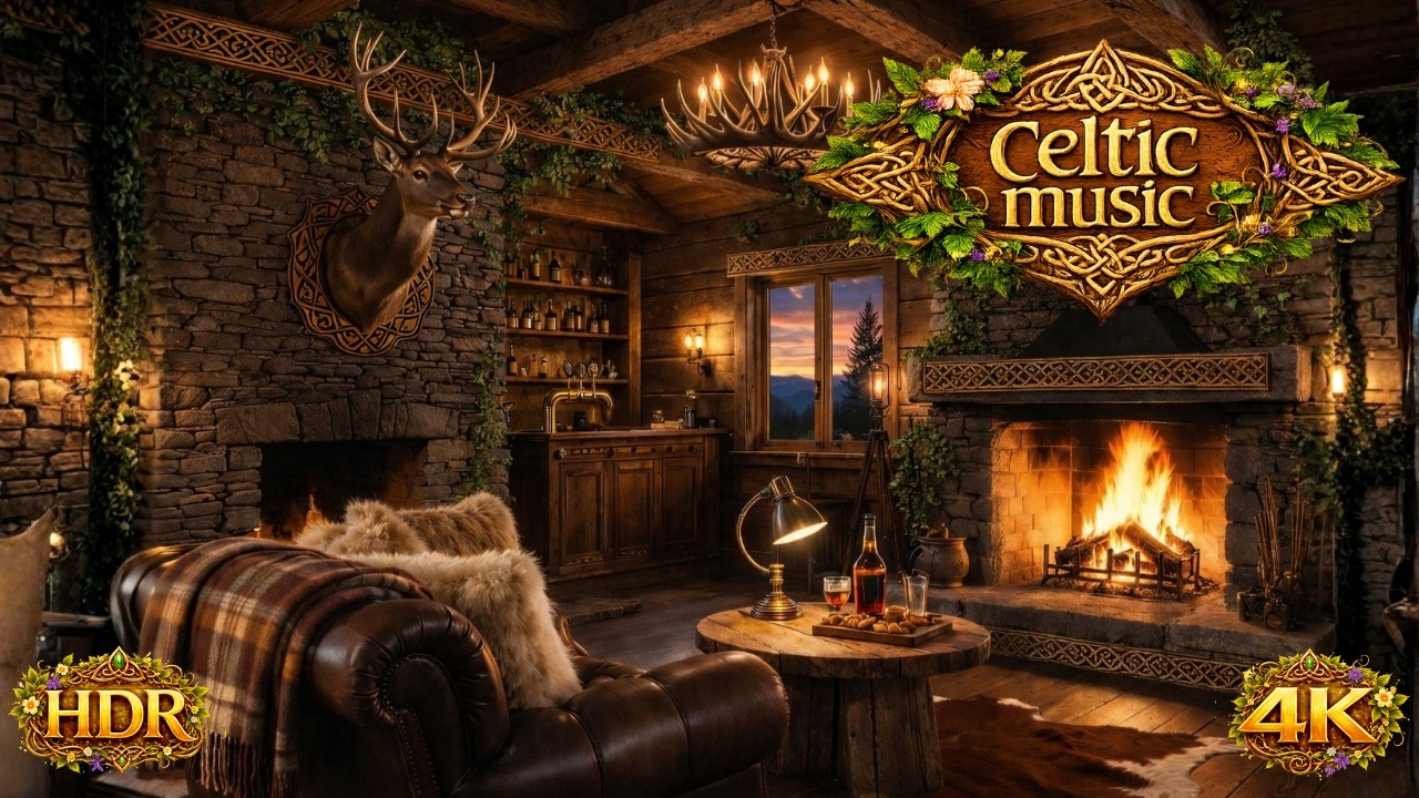 Celtic Music & Cozy Scottish Fireplace Ambience  |  Traditional Irish Music For Relaxing study Sleep