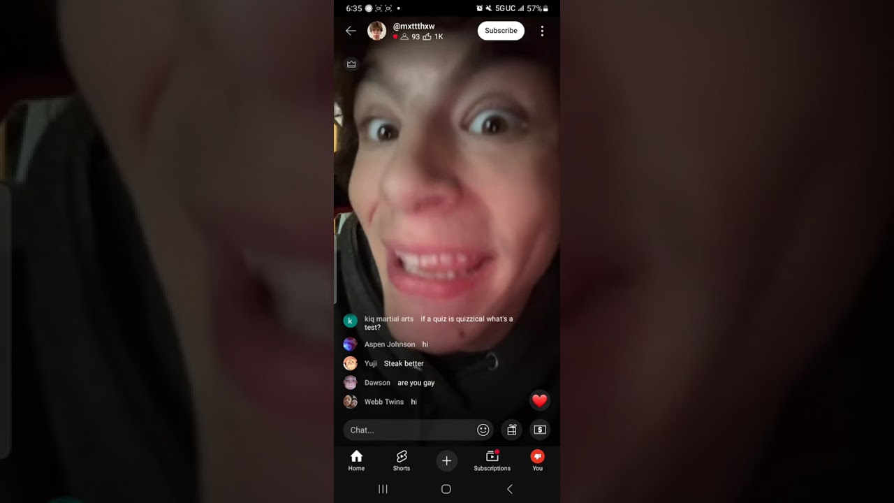 Guy biting nails while live streaming
