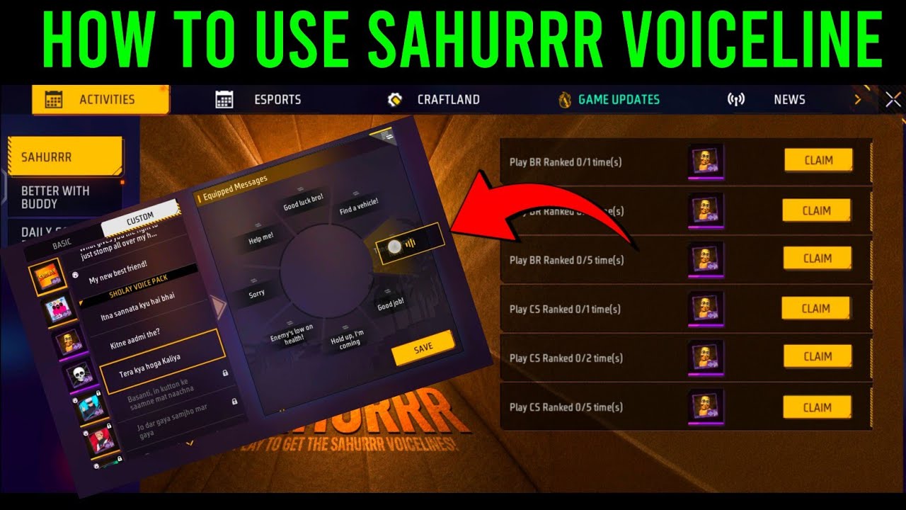 How to Complete the Sahurrr VoiceLine Event in Free Fire 🔥 | How to Use Sahurrr VoiceLine