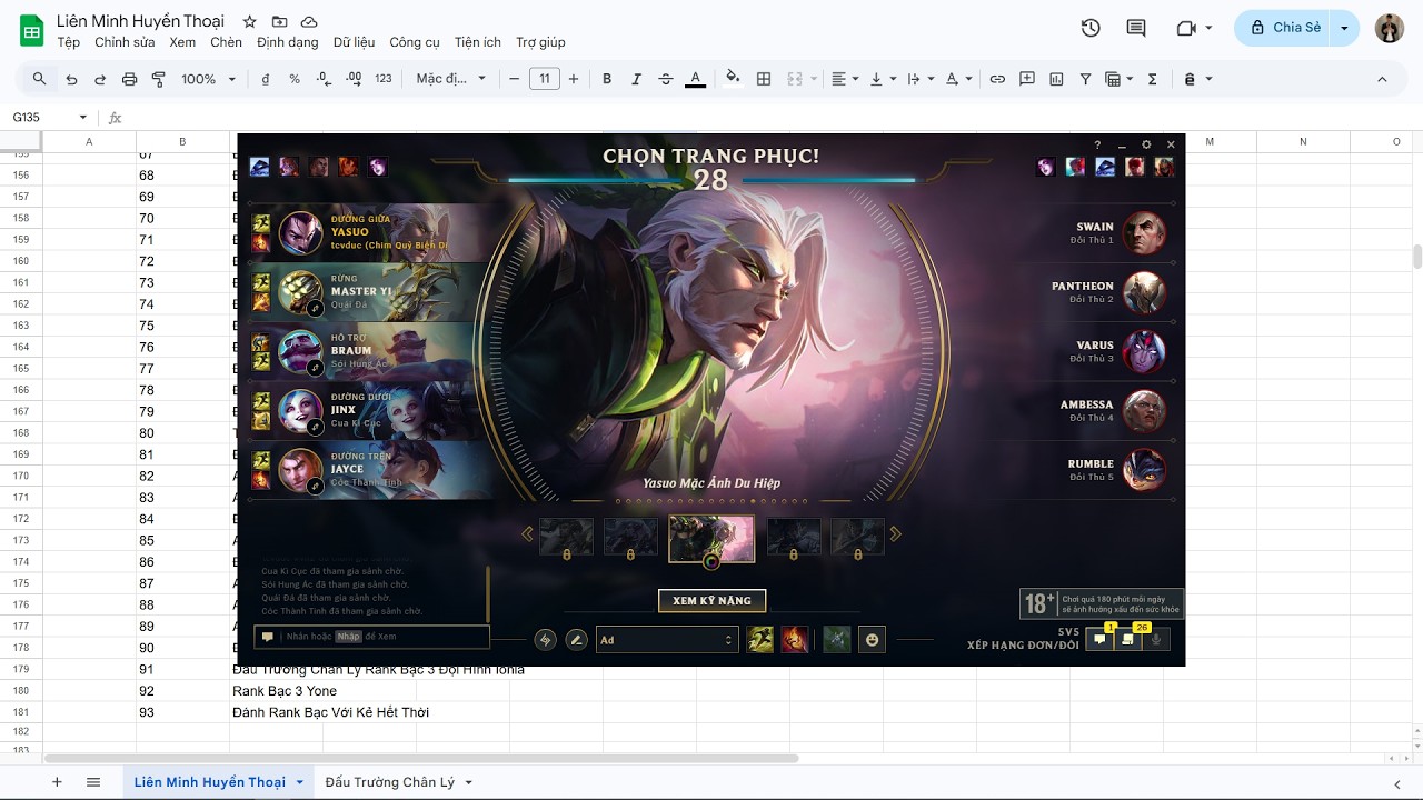 Rank Bạc 3 Thời Trang Yasuo Mặc Ảnh Du Hiệp