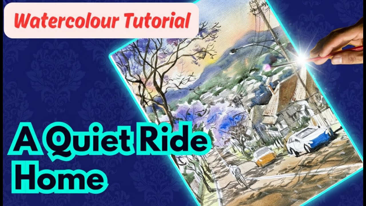 Painting Queenslander Houses and Jacarandas | A Quiet Ride Home Watercolour Demo
