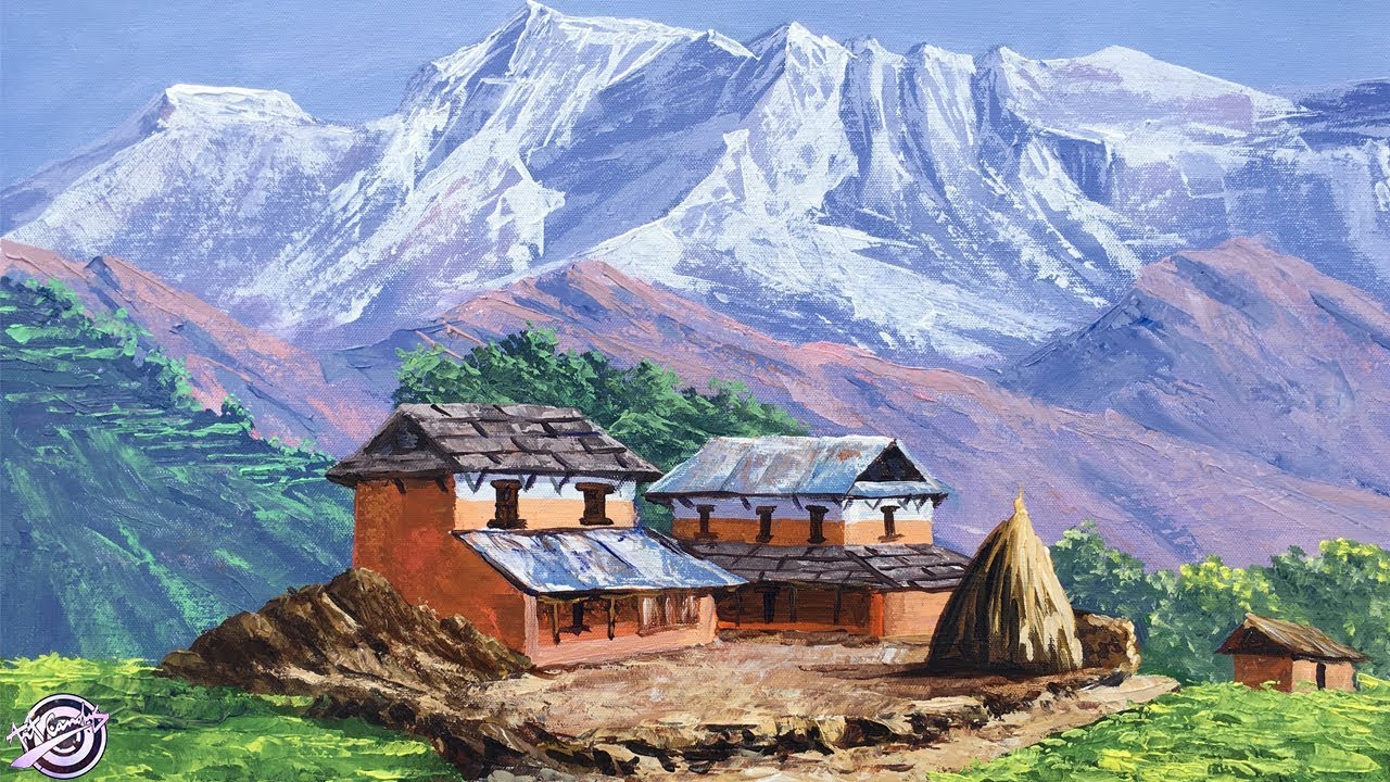 Beautiful Village Painting | Landscape Painting | Art Candy
