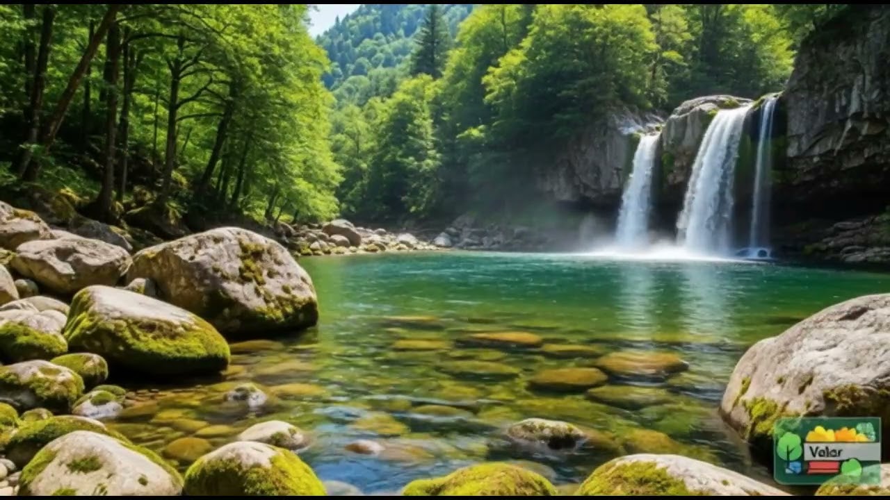 Stress The scenery of the waterfall and the beauty of nature are beautiful Listen to music