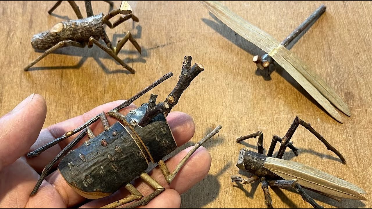木の枝でつくる昆虫工作。実物大のカブトムシ、バッタ、トンボ、カマキリの作り方動画全公開！夏休み自由研究にどうぞ。