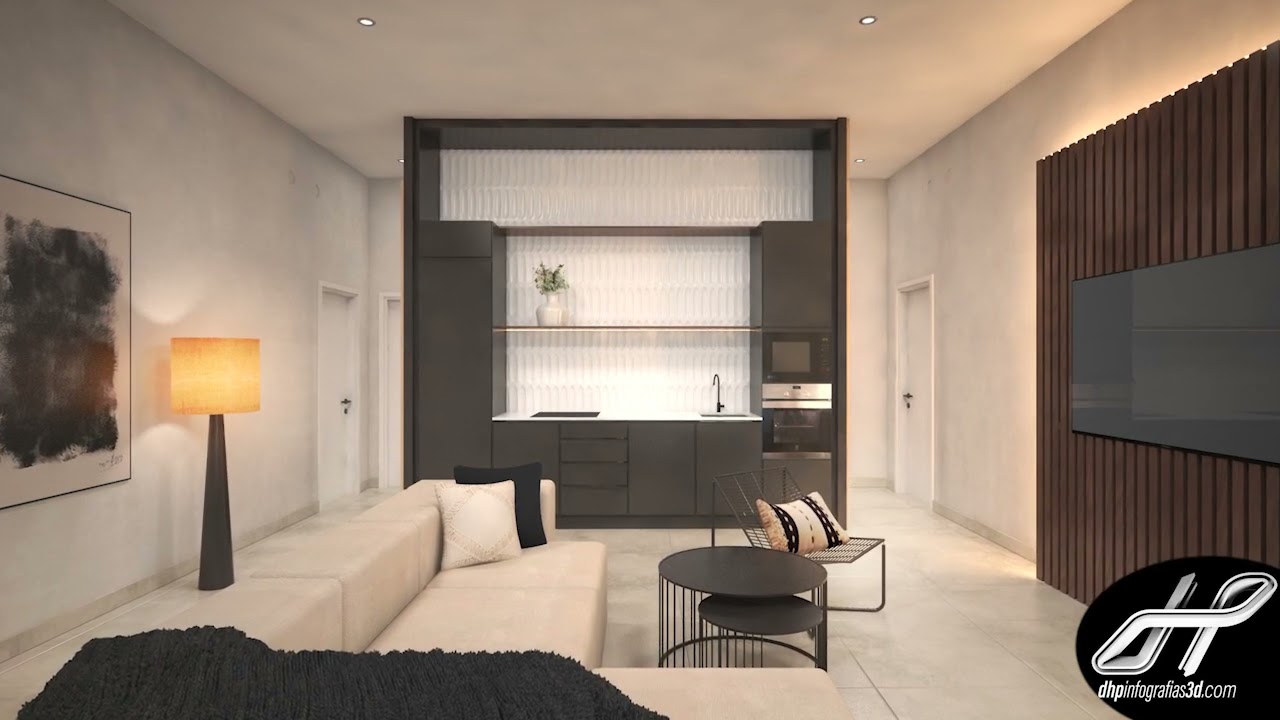SAL&Oacute;N CON COCINA 3D