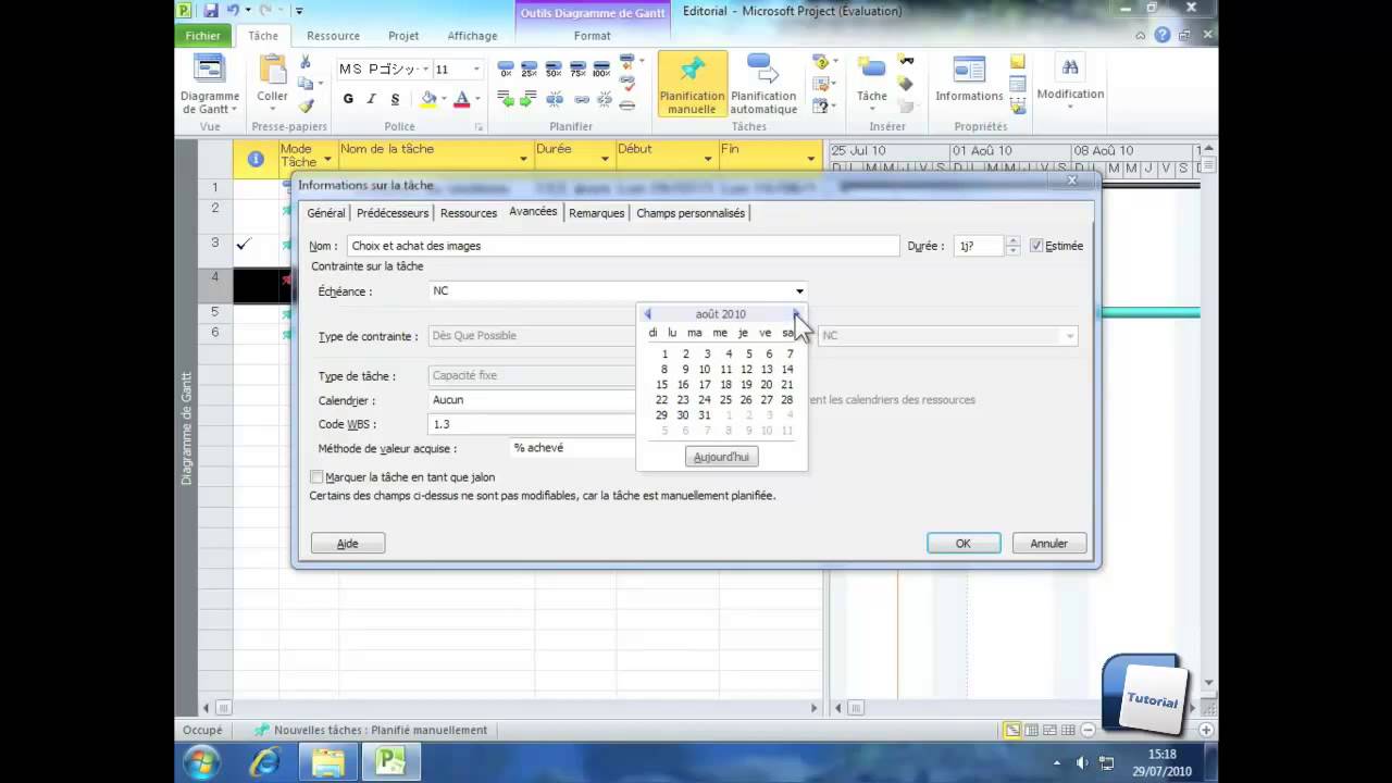 MS Project 2010 EP : 12-Modifier les informations d'une tâche