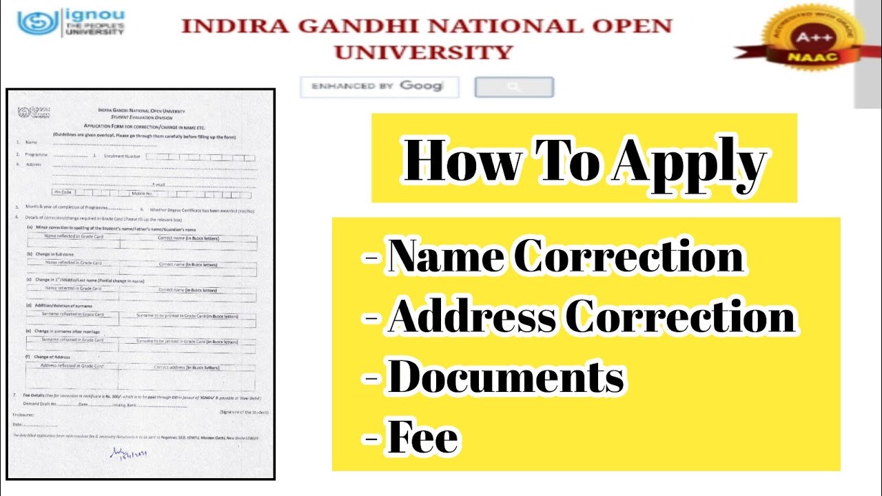 Ignou Name Correction And Address Correction Form Fill Up | Mister Ignou #ignou #december#june #exam