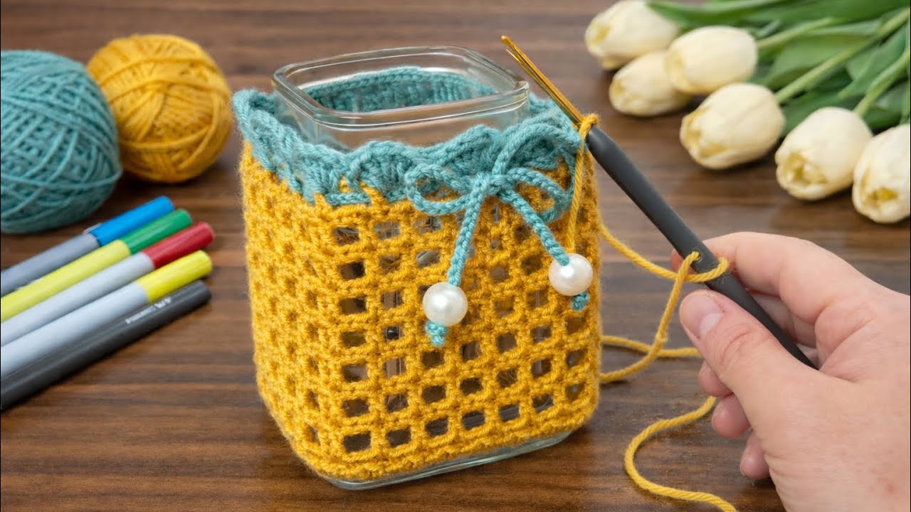 Wow! SUPER IDEA🤩Don't throw away used Glass Jar! You will Amazing results.USEFUL RECYCLE CROCHET